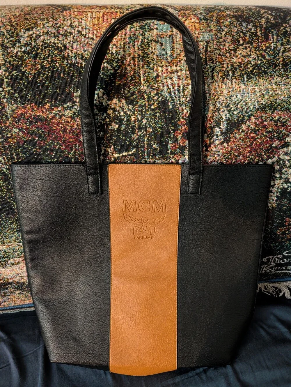 MCM Black and Cognac Two-Tone Leather Tote GWP